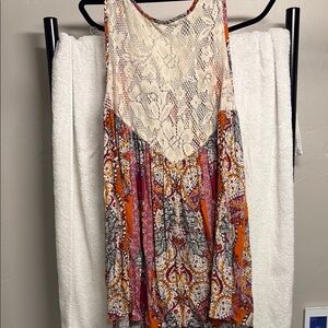 Free People bohemian Cream and Red long  Tank Top
